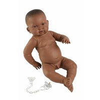 Llorens 45003 NEW BORN CHLAPEČEK - realistická panenka miminko černé rasy s celovinylovým tělem - 45 cm